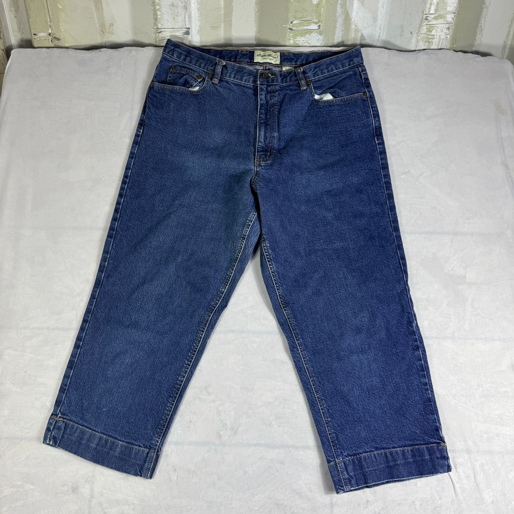 Eddie Bauer Womens Capri Jeans Blue Denim Straight Stretch Everyday Comfort 16